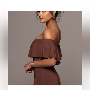 JLUXLABEL Chocolate Brown Ruffle Maxi Dress,